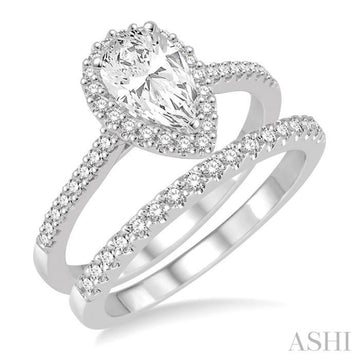 3/4 ctw Diamond Bridal Set with 5/8 ctw Pear Cut Engagement Ring and 1/6 ctw Wedding Band in 14K White Gold
